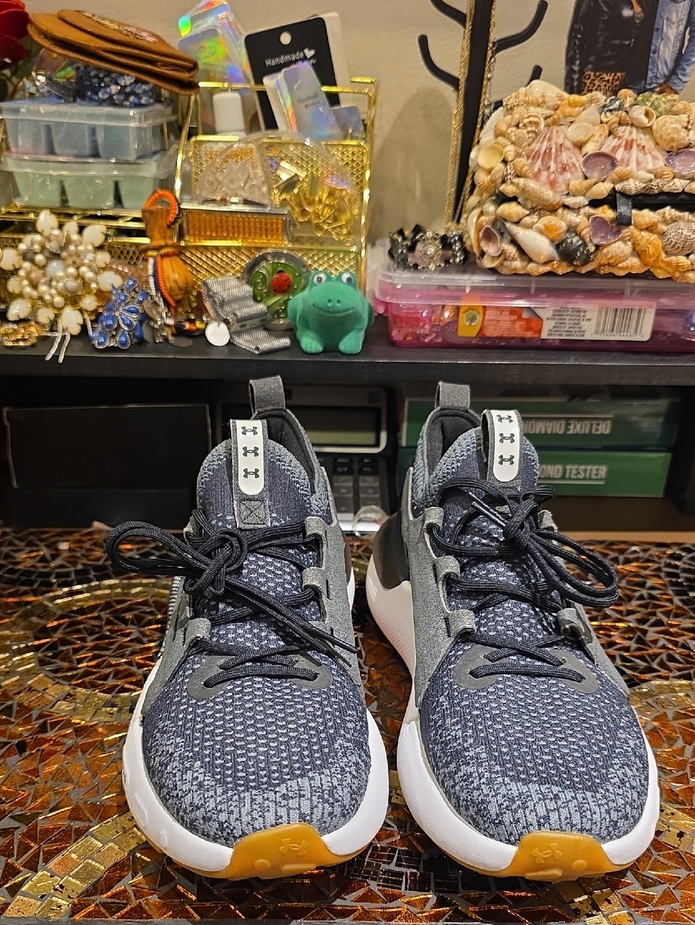 Under Armour Gray and Yellow Knit Athletic Sneakers